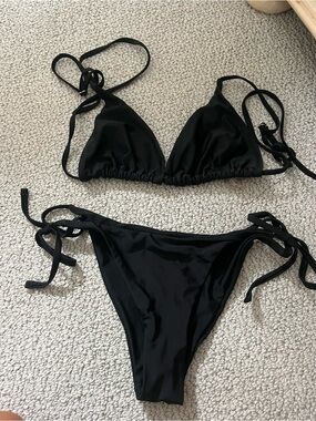 Zaful Black Triangle Tie-Side Bikini Set